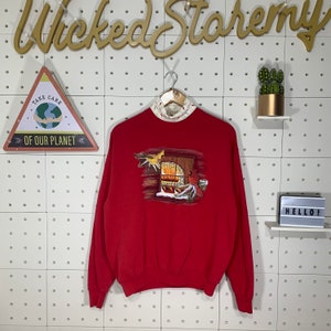 Vintage 90s Bird Crewneck Sweatshirt Cotton Grove Usa Vintage Jumper Sparrow Chickadee Sweater Bird Pullover size Medium Red Colour