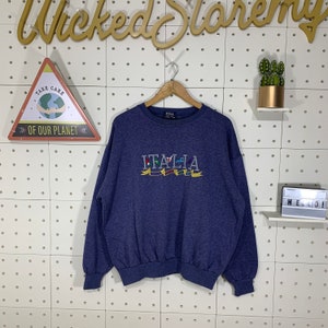 Vintage 90s Italia Sweatshirt Pisa Italy Crewneck Pisa Italia Sweater Pullover PISA Jumper Blue Size Medium