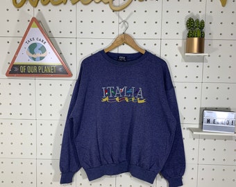 Vintage 90s Italia Sweatshirt Pisa Italy Crewneck Pisa Italia Sweater Pullover PISA Jumper Blue Size Medium