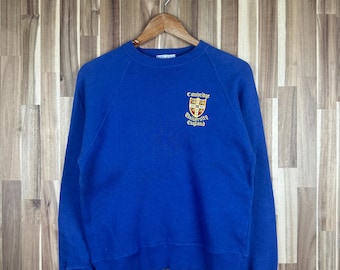Vintage 90s Cambridge University Sweatshirt Cambridge Crewneck University Sweater Pullover Cambridge University Print Logo Blue Size Small