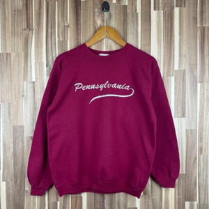 Vintage 90s Pennsylvania Sweatshirt Penn State Crewneck Penn State University Embroidery Logo Red Small