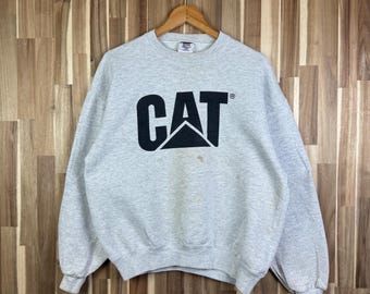 Vintage 90s Caterpillar Crewneck Sweatshirt - Distressed Grey Large
