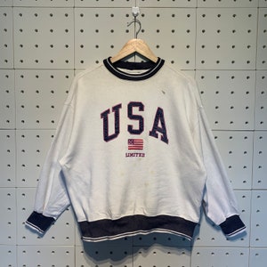 Vintage 90s Usa Europe Sweatshirt Minimalist Logo Usa Spellout Association Streetwear Pullover Jumper Usa Washington Sweater Small White