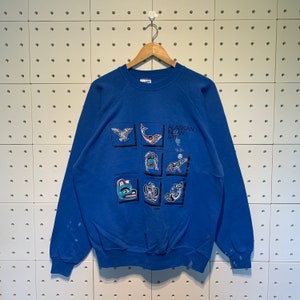 Vintage 90s Distressed Alaskan Indian Arr Sweatshirt Alaska Crewneck Vintage Alaska Sweater Vintage Pullover XLarge Size Colour Blue