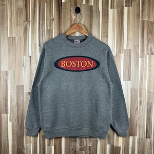 Felpa vintage anni &#39;90 Boston Spell Out / Grafica della scuola universitaria americana Streetwear anni &#39;90 Taglia media Colore verde