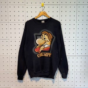 Vintage 90s Grumpy Dwarf Sweatshirt Grumpy Crewneck Disneyland Grumpy Dwarf Sweater Pullover Disney Snow Black Grumpy Logo Grey Small