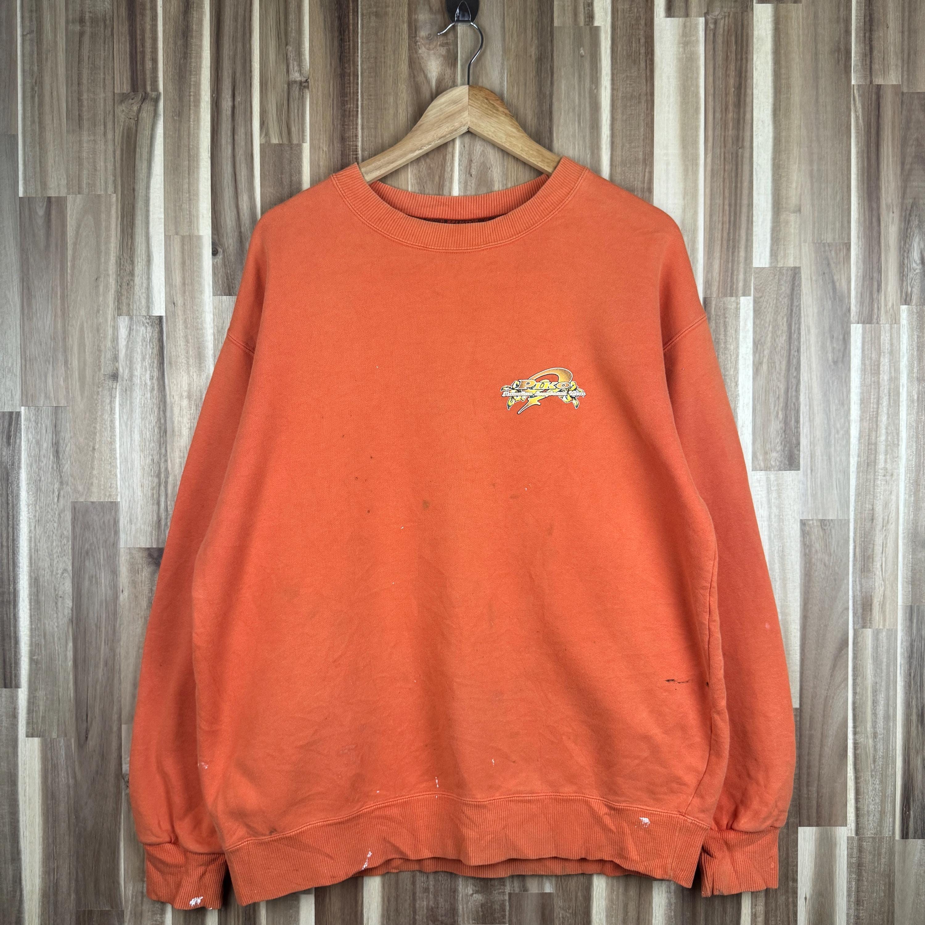 Vintage 90s Distressed Piko Hawaiian Longboard Wear Sweatshirt Vintage Surfing Crewneck Surf Pullover Piki Jumper Xlarge Size Orange
