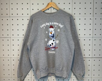 Vintage 00s Frozen Olaf Disneyland Sweatshirt Crewneck Disney Elsa Sweater Frozen Anna Cartoon Jumper Gray Size Large