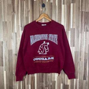 Vintage 90s Washington Cougars Sweatshirt Washington State Crewneck University Washington Sweater Pullover Cougars Red Large But Small