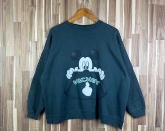 Vintage 90s Mickey Mouse Sweatshirt Crewneck Disney Mickey Mouse Sweater Mickey Mouse Cartoon Jumper Gray Size Large