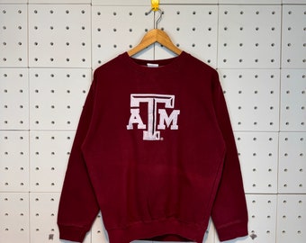 Vintage 90’s Texas a&m University Sweatshirt Texas A and M University Crewneck Embroidery Atm College Sweater Aggies Pullover Small Red