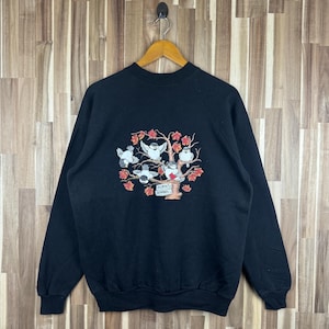 Vintage 90s Morning Sun Dog Sweatshirt Morning Sun Crewneck Morning Sun Pullover Morning Sun Jumper Bird Large Size Black Colour