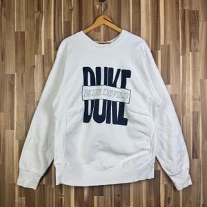 Vintage 90s Duke University Sweatshirt Duke Crewneck Duke University Sweater Pullover Duke Blue Devils Print Logo White Large