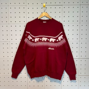 Vintage 90s Alaska Sweatshirt 80s Alaska Crewneck Vintage Alaska Sweater Vintage Pullover Big Print XLarge Red