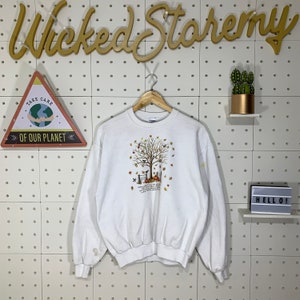 Vintage 90s Bird Pumpkin Summer Sweatshirt Morning Sun Crewneck Morning Sun Pullover Morning Sun Jumper Big Print Medium Size White Colour
