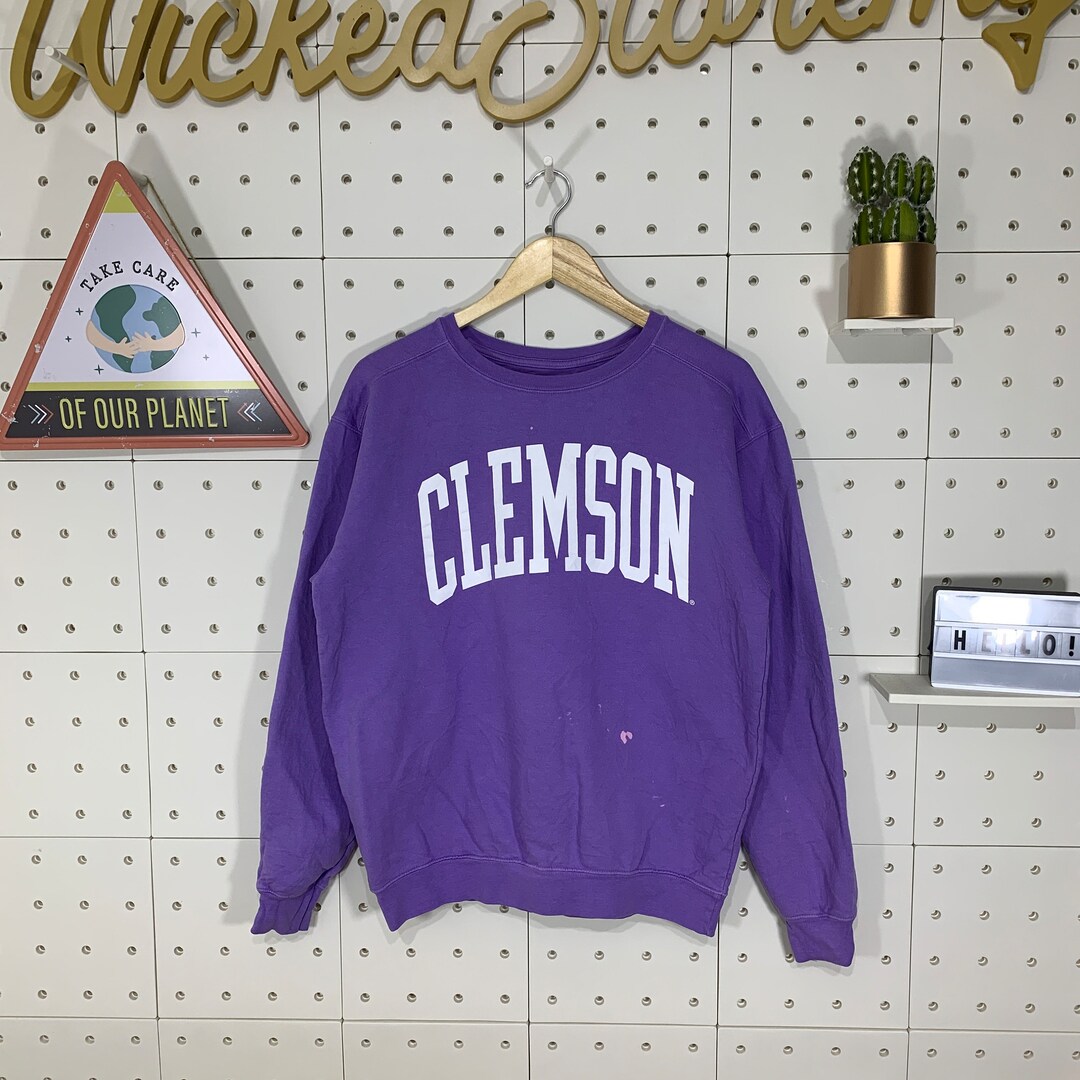 Vintage Clemson University Sweatshirt Clemson Tigers Crewneck Clemson Sweater Pullover Clemson Tigers Embroidery Logo Purple Size Medium Etsy