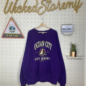 Vintage 90s New Jersey Sweatshirt Wildwood New Jersey Crewneck New Jersey Jumper Mew Jersey Pullover 3XLarge Purple