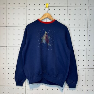 Vintage 90s Bird Sweatshirt Morning Sun Crewneck Whitetail Morning Sun Pullover Morning Sun Jumper Big Print Large Size Blue Colour