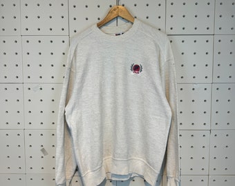 Sudadera Fila vintage de los 90, cuello redondo, logotipo bordado blanco (talla L)