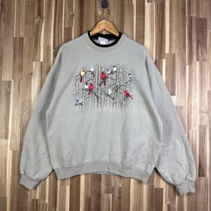 Vintage 90s Bird Sweatshirt Morning Sun Crewneck Whitetail Morning Sun Pullover Morning Sun Jumper Big Print Large Size Beige Colour