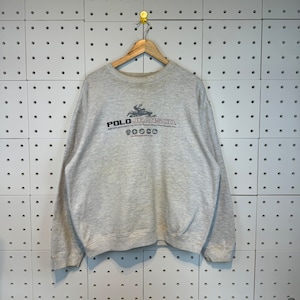 Vintage 90s Distressed Polo Jeans Sweatshirt Jumper  Ralph Lauren Crewneck Small Logo Ralph Lauren Pullover Sweater Stripe Large Size Gray