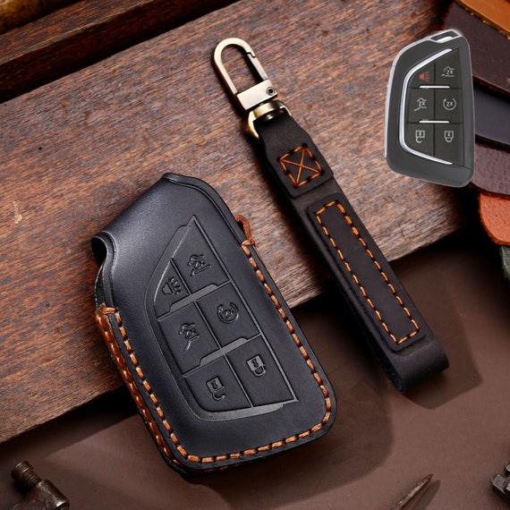 Leder Schlüsseletui für Cadillac, Autoschlüssel, Autoschlüsselabdeckung,  Schlüsselanhänger, Leder Autoschlüssel Fob Abdeckung für 5 Knöpfe 6 Knöpfe  - .de