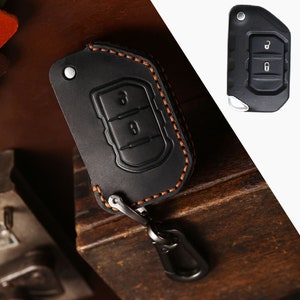 Handmade  leather car key case is suitable for  Wrangler  2\ 4 Buttons Smart Remote Shell   Key  Case, Key Fob Cover