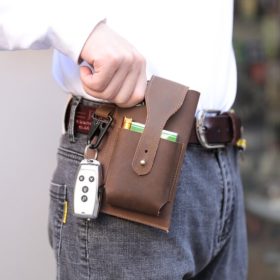 Leather cell phone holder for clearance belt