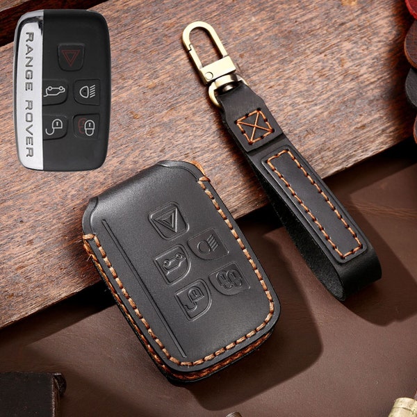 Handmade Leather Land Rover Car Key Cover Compatible with New Range Rover, Discovery 5, Jaguar,Key Fob Cover, car key cover, key chain
