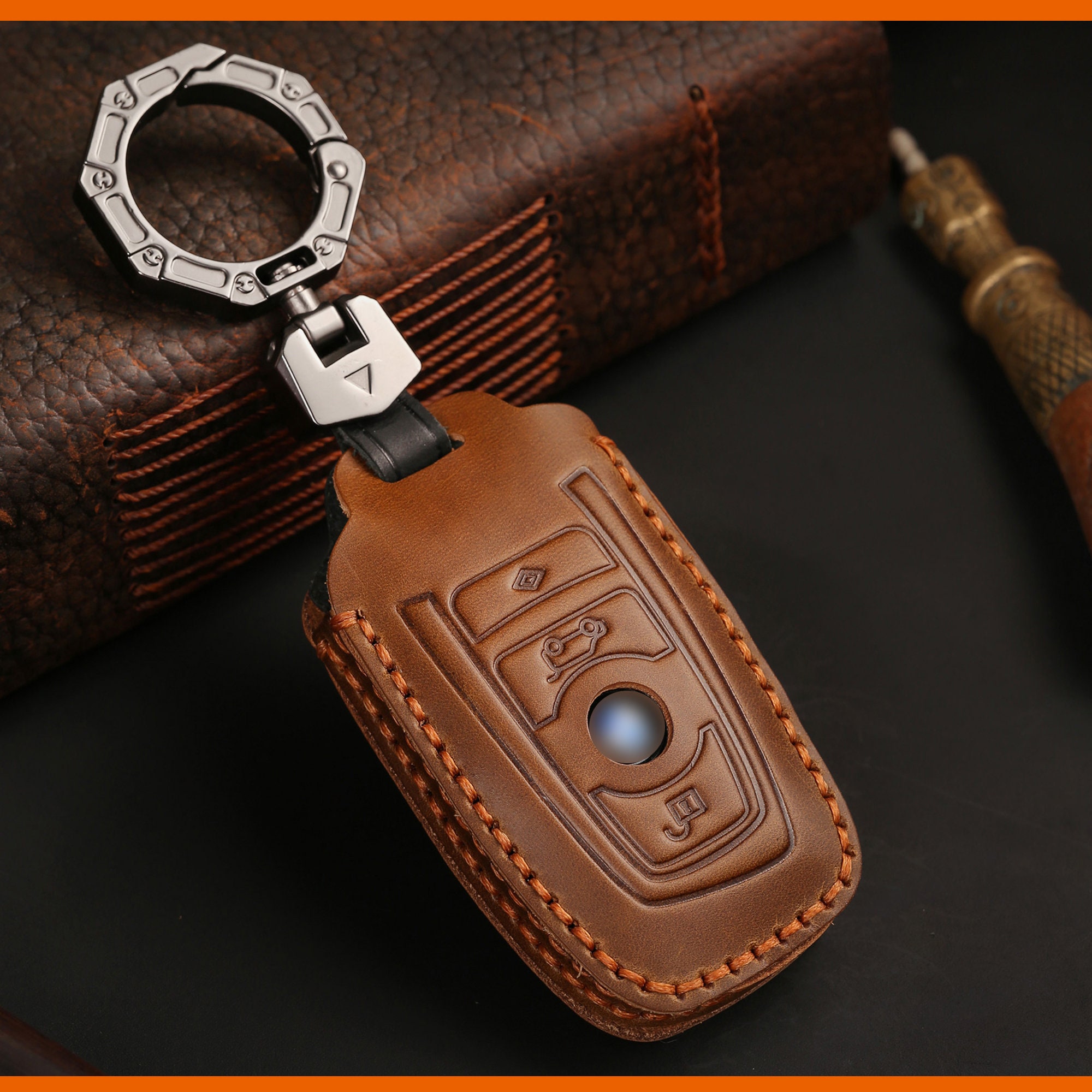 Für 2/3 Tasten Erste Schicht Rindsleder Schlüsselhülle, Leder Vintage Auto  Schlüssel Schutzhülle, Geschenkbox Verpackung, Ohne Autoschlüssel