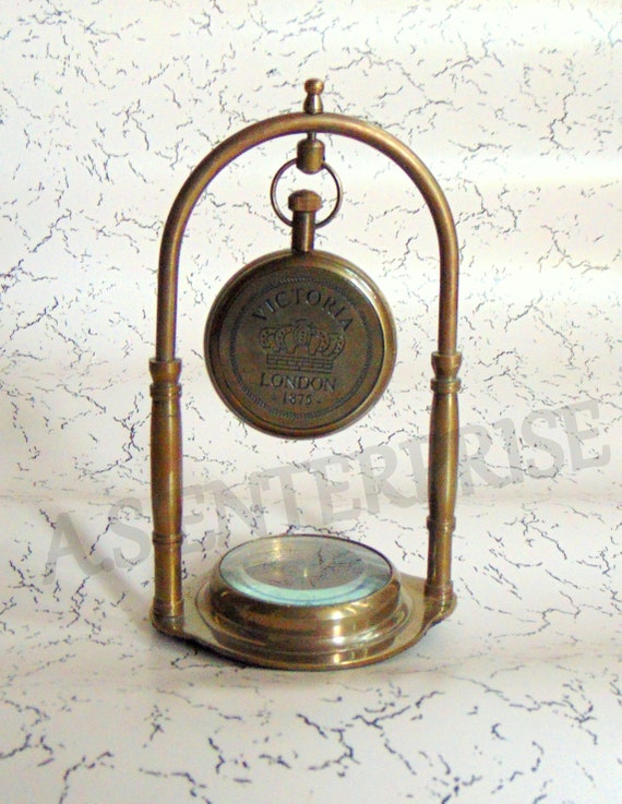 Antique nautical victoria london solid brass clock with compass table top decor 