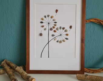 Stone picture dandelion - personalizable - pebble picture - A4 - thank you - birthday - gift - stone art