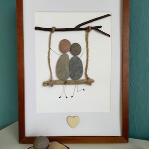 Stone picture "Swing" - Friendship - Pebble picture - Love - Gift - Heart