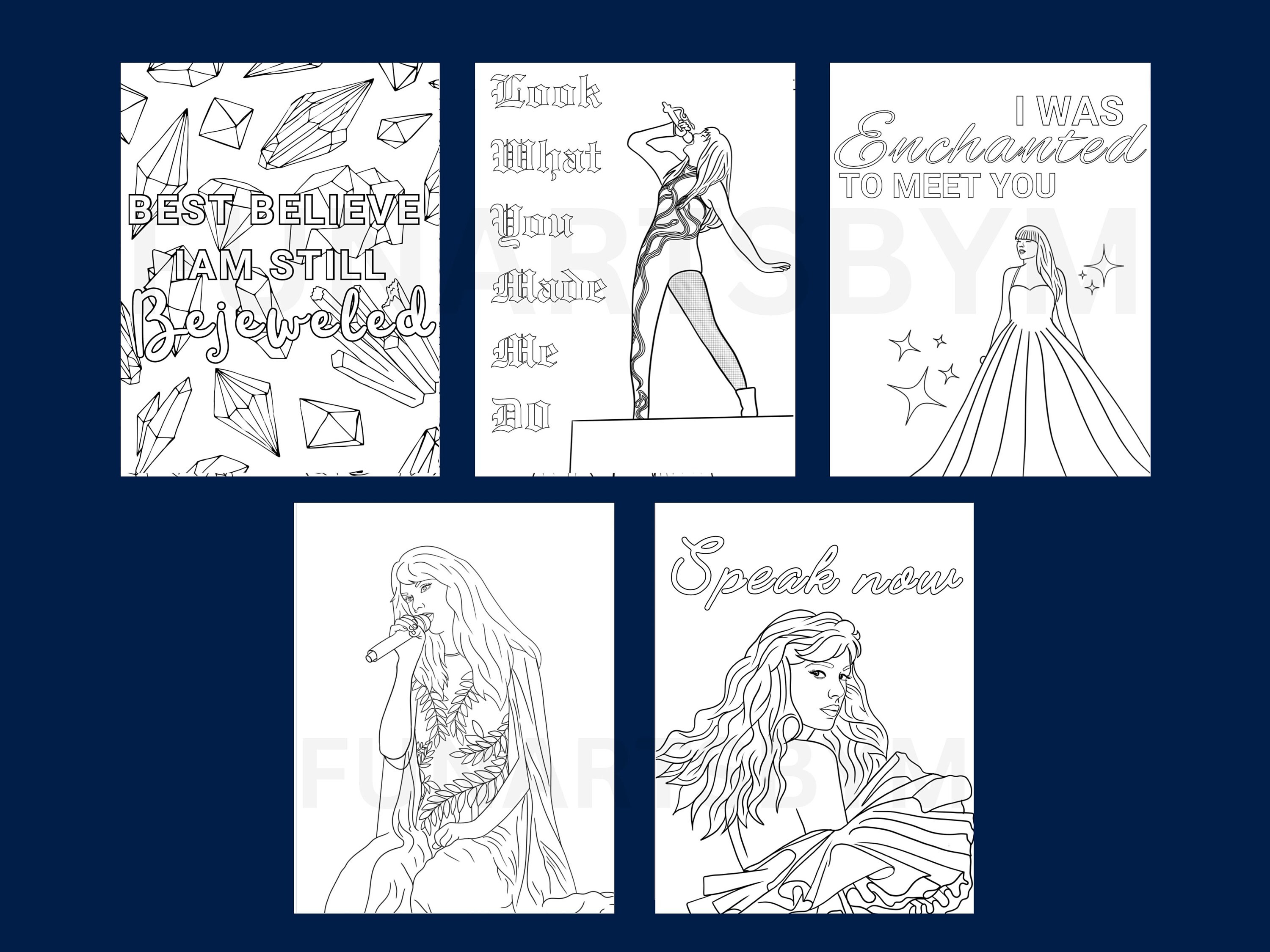 Taylor Swift Coloring Book Digital File , the Eras Tour Designs Included  With Your Favourite Taylor Swift Lyrics 