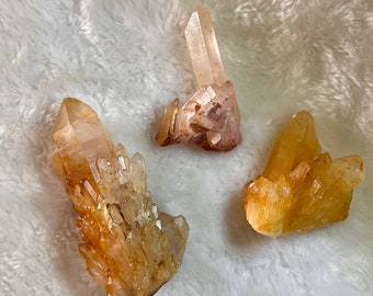 Natural Clear Quartz Cluster with natural yellow iron oxide coating/ Raw Crystal Cluster / Homedecor/ Pineapple Quartz Cluster