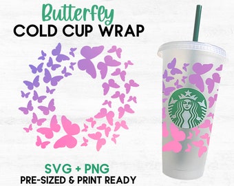 Butterfly SVG For Cold Cup, Cold Cup Tumbler, Coffee Cup Wrap SVG, Personalized Cup
