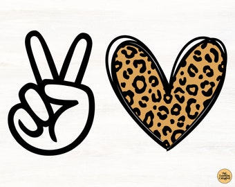Peace Love SVG, Leopard Heart SVG Files For Cricut, Digital Download