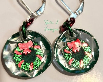 Christmas wreath lightweight earrings