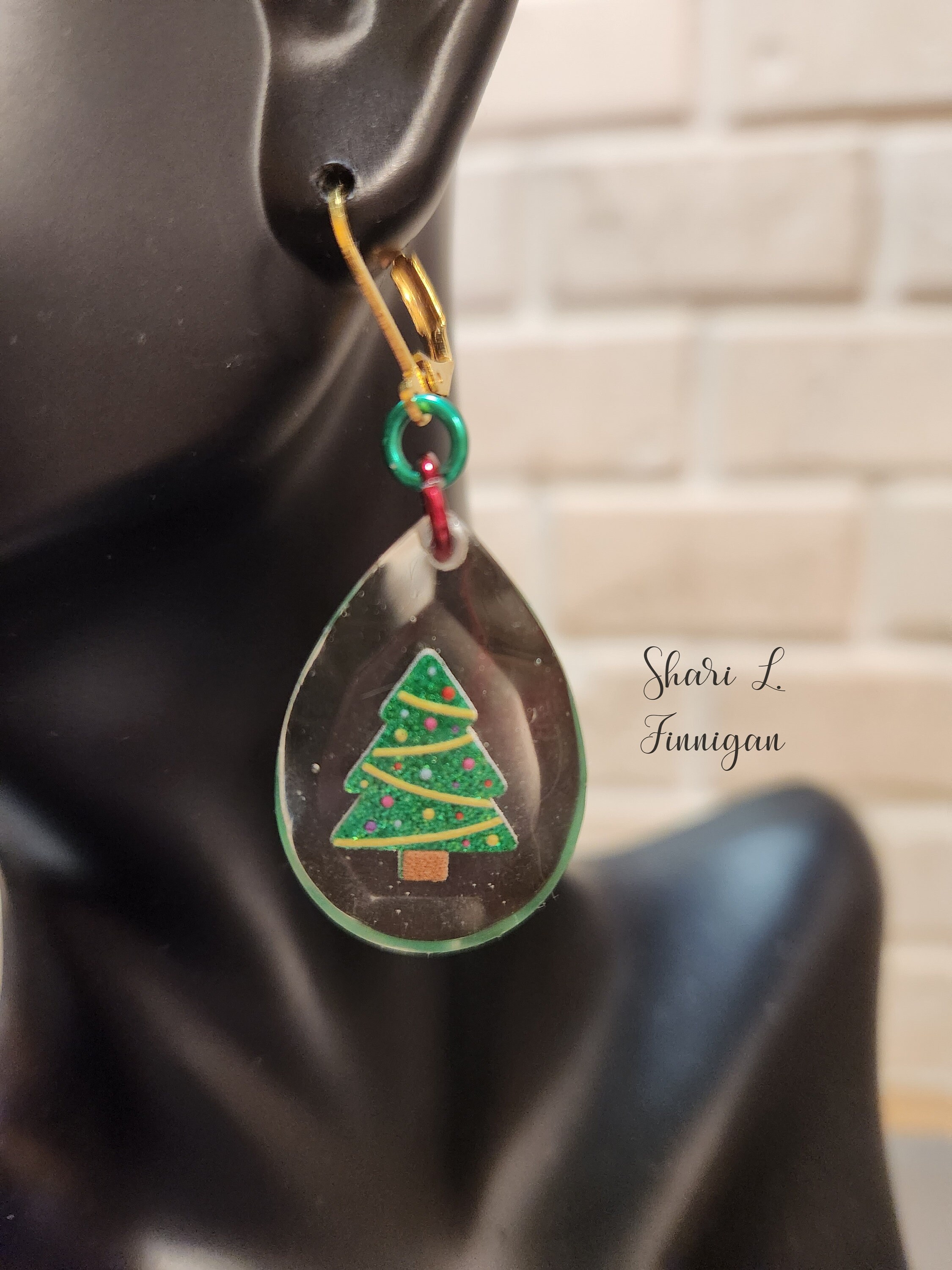 Orecchini a goccia in pelle a forma di albero di Natale, per