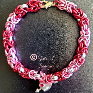 Valentine&#39;s Day Lightweight Woven Bracelet, Handwoven, Pink, Red, Silver