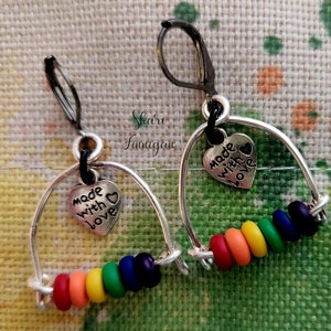 Rainbow polymer clay, silver wire Earrings