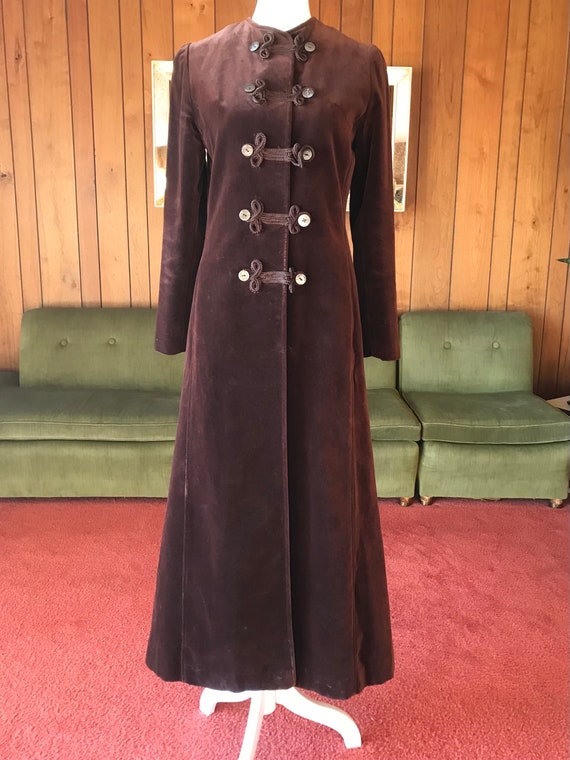 Vintage 60s Velvet Espresso Brown Coat Long