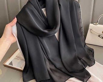 Beautiful Large Black Silk Scarf | Gift Wrapping Available