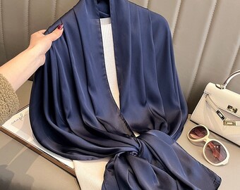 Beautiful Large Navy Silk Scarf | Gift Wrapping Available