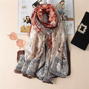 Beautiful Bohemian Print Silk Scarf Gift Wrapping Available image 1