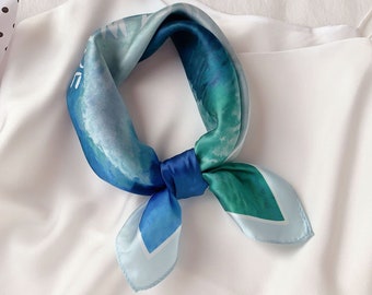 100% Mulberry Silk Scarf | Artistic Sea Wave Prints Silk Scarf | The Gift of Nature