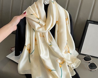 Beautiful Peace Lily Prints Silk Scarf | Gift Wrapping Available