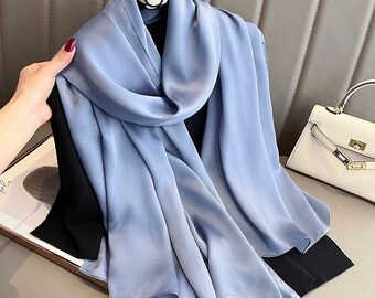 Beautiful Large Blue Silk Scarf | Gift Wrapping Available