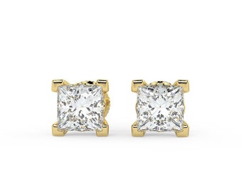 Sirius Princess Stud Earrings - Yellow Gold - Multiple Sizes Lab Grown Diamond IGI Certified Made With 14K Gold