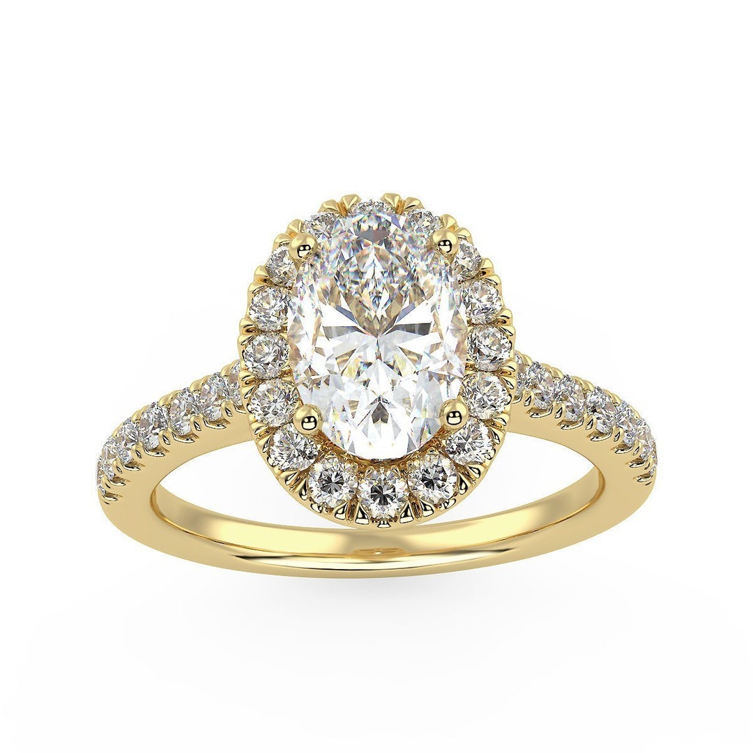 Ellipse Engagement Ring in Yellow Gold Certified Lab Grown Diamond Made ...